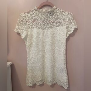 Le Chateau White Lace Turtleneck short sleeve top